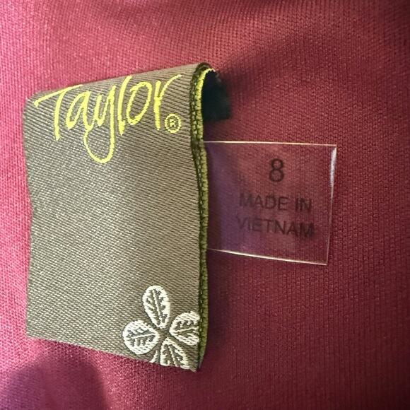 Taylor Women's Black Maroon Print L/S Chiffon Smocked Waist Dress 8 Bohemian - Picture 7 of 12